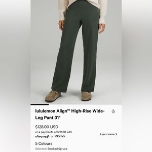 Lululemon Align wide leg pant 31in
Size 8
Smoked spruce
